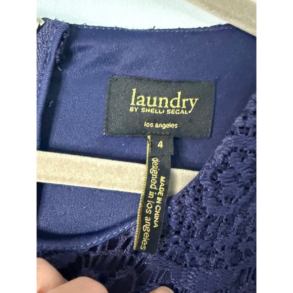 Laundry by Shelli Segal Blue Lace Sheath Dress Short Sleeve Knee Length Size 4 - Picture 6 of 11